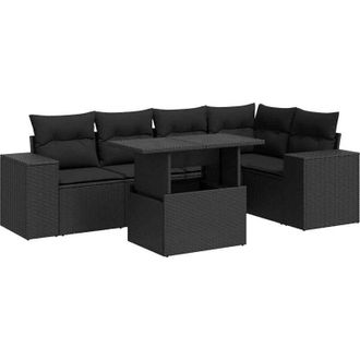 vidaXL Set De Sof&aacute;s De Jard&iacute;n 6 Piezas Y Cojines Rat&aacute;n Sint&eacute;tico Negro