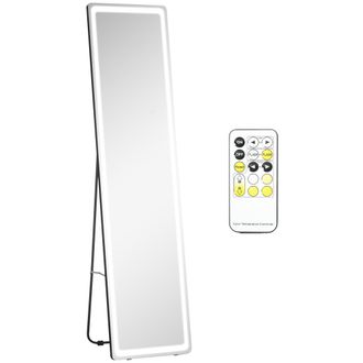 HOMCOM Homcom - Espejo De Pared Cuerpo Entero Espejo De Pie De Suelo Con Luces Led Mando A Distancia 3 Colores De Luz Ajustable Marco De Aluminio 40x37x157,5