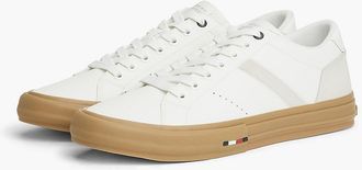 Tommy Hilfiger Mens Tommy Logo Leather Sneaker - Ecru - US 11.5 / EU 45