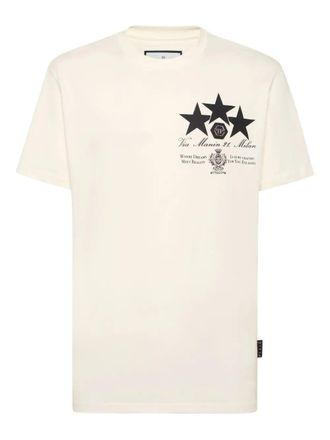 Philipp Plein Mens Star-graphic T-shirt - Cream Cotton - Size Small