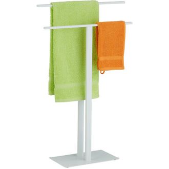 Relaxdays Relaxdays Toallero De Pie Con 2 Barras, Metal, 82 X 50 X 19 Cm, Gal&aacute;n De Noche En Dise&ntilde;o T, Portatoallas Doble, Blanco