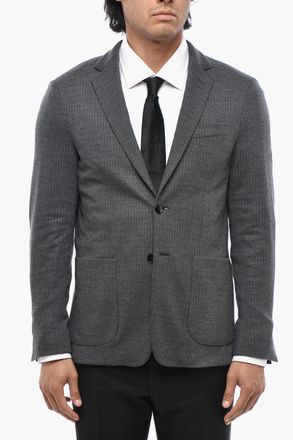 Corneliani Blazer Sfoderato in Jersey di Lana Vergine Motivo Gessato Corneliani