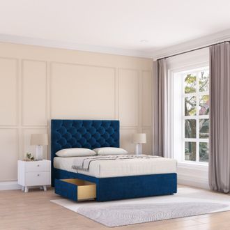 Sloomy Mayfair Plush Velvet Memory Foam Bed Set With 2 Drawers, Mattress & Headboard in Navy | Size: Small Single