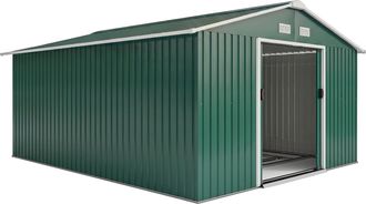 OEM Cobertizo De Jard&iacute;n 12,4 M&sup2; 340x386x200 Cm Con 2 Puertas Corredizas Base Refuerzo (suelo No Incluido) Verde