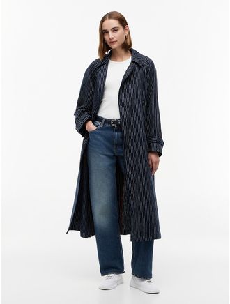 Tommy Hilfiger Womens Striped Double-Breasted Trench Coat - Navy - 2
