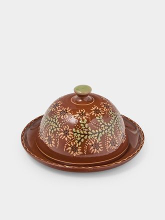 Poterie d'Évires Flowers Hand-Painted Ceramic Large Lidded Butter Dish