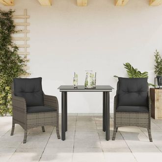 vidaXL Set Comedor De Jard&iacute;n 3 Piezas Con Cojines Rat&aacute;n Sint&eacute;tico Gris Vidaxl