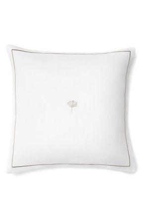 SFERRA Ginkgo Embroidered Linen Accent Pillow in White/Ash at Nordstrom