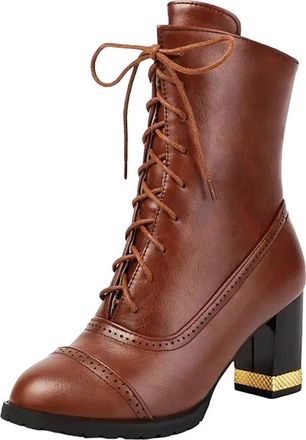 Generic Ladies Sexy Ankle Boots Round Toe High Block Heel Platform With Lace-Up Closure For Fashion Dating And Outings
