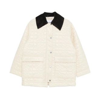 Ganni Light Jackets, female, White, S/M, Corduroy Collar Quilted Jacket