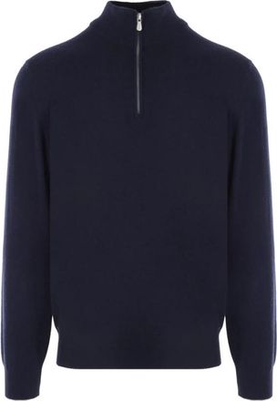 Brunello Cucinelli Cashmere Trui Met Halve Rits - Heren - Cashmere truien - Blauw - M - Kasjmier - Truien & Vesten