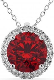 Allurez Halo Lab Ruby & Diamond Pendant Necklace 14k White Gold (2.59ct)