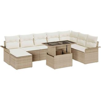 vidaXL Conjunto De Sof&aacute; De Jard&iacute;n Con Coj&iacute;n 9 Pcs Beige, Crema Vidaxl