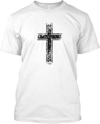 Tcombo Distressed Cross - Religious Christian Christ Mens T-Shirt - White - Large