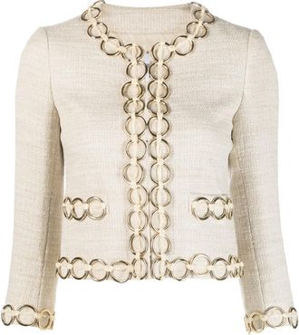 Moschino 1990s hoop embellishment collarless jacket - women - Acetate/Rayon/Acrylic/Linen/Flax/Cotton/Polyamide/Other Materials - 40