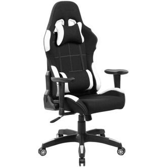 Dmora Sedia con ruote Mindy, Poltrona da gaming adulto, Sedia da scrivania, 57x72h124/134 cm, Nero e Bianco