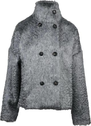 Eleventy Textured Double-Breasted Coat With High Collar And Cozy Silhouette