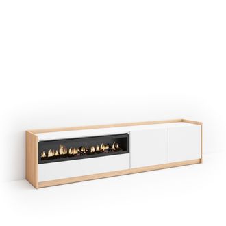 Skraut Home Skraut Home - Mueble Tv, Televisi&oacute;n, 207x37x50cm, Para Tv Hasta 80, Chimenea El&eacute;ctrica, Blanco Y Roble Soft