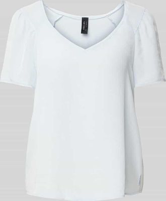 Marc Cain Regular Fit Blusenshirt mit V-Ausschnitt in Hellblau, Größe 34
