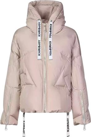 Khrisjoy Beige Donsjas met Geometrische Quilting - Dames - Gewatteerde jassen - Beige - S - Jassen