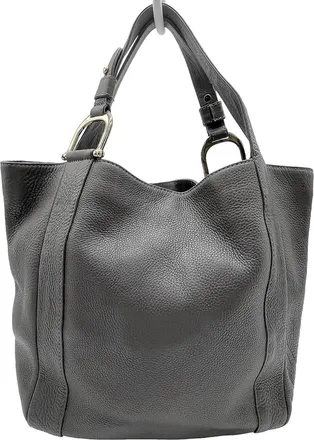 Gucci Horsebit Gray Leather Tote Bag (Pre-Owned)