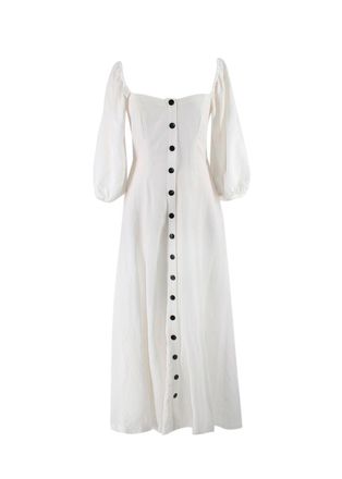 Mara Hoffman White Mika Puff-sleeve Linen- blend Midi Dress Size XXS