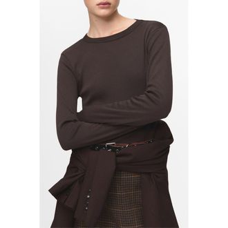 Mango Long Sleeve Cotton Rib T-Shirt in Brown at Nordstrom, Size X-Small