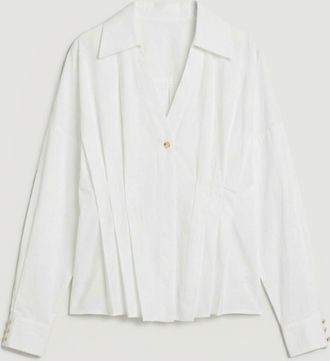 Karen Millen Womens Cotton Pleated Detail Long Sleeve Shirt - White - Size 12 UK