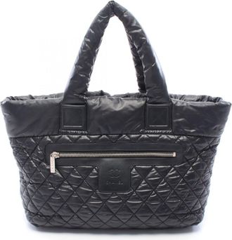 Chanel Black Nylon Leather Handbag Tote Bag (Pre-Owned)