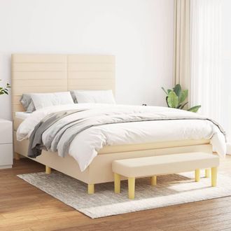 vidaXL Cama Box Spring Con Colch&oacute;n Tela Color Crema 140x190 Cm Vidaxl