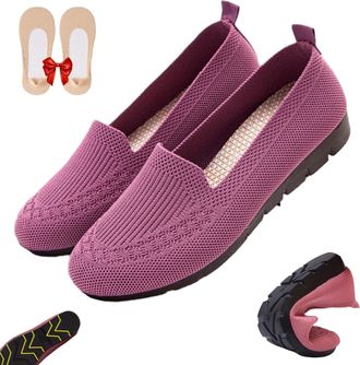 Generic Womens Orthopedic Knit Comfort Loafers-Slip-Resistant Walking Shoes, Comfort Lightweight Soft Sole Mesh Low-Top Flat (Purple,5.5)