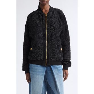 Balmain Fluffy Wool & Cotton Blend Tweed Jacket in 0Pa Black at Nordstrom, Size 42