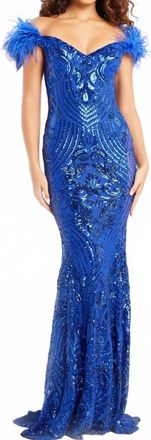 Jovani Sequin Off The Shoulder Dress In Royal
