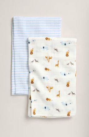 Nordstrom 2-Pack Assorted Muslin Swaddles in White Zoo Animals Pack at Nordstrom