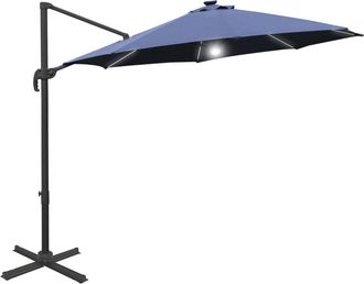 OUTSUNNY 3(m) LED Cantilever Parasol Outdoor with Base Solar Lights Blue | TJ Hughes
