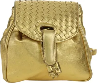 Bottega Veneta Backpack Leather With Intrecciato Gold Leather Backpack Bag (Pre-Owned)