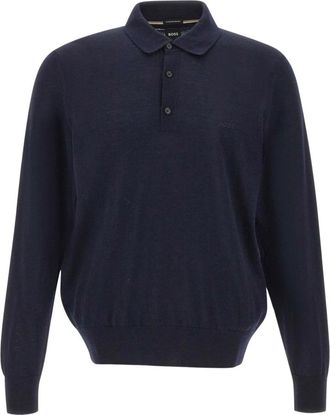 HUGO BOSS Polo van scheerwol - Heren - Tops - Blauw - Maat: 3XL Wol
