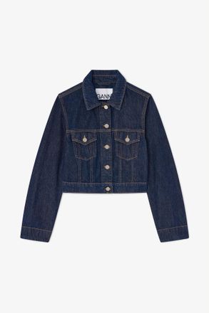 Ganni Navy Jacket in Rinse Denim - Size 10/12 Organic Cotton