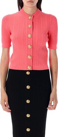 Balmain Womens Ribbed And Cable-knit Cardigan - Light Pink viscose - Size EU 40 (Womens)
