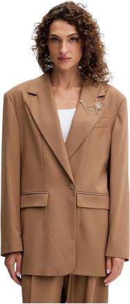 Fracomina Lange blazer met kroonversiering - Dames - Blazers - Bruin - L - Polyester - Jassen