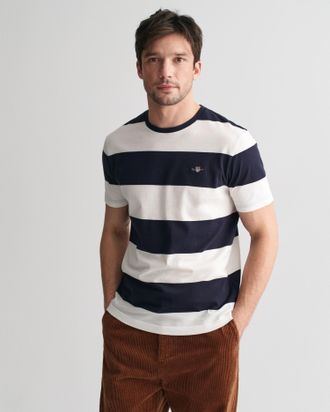 GANT T-Shirt GANT, Herren, Gr. 4XL, beige (eggshell), Jersey, Obermaterial: 100% Baumwolle, gestreift, Rundhals, Shirts T-Shirt