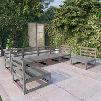 vidaXL Muebles De Jard&iacute;n 6 Piezas Gris Madera De Pino Maciza Vidaxl