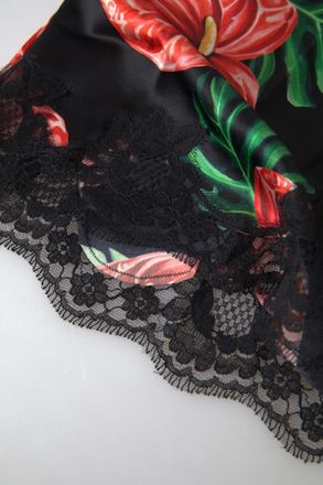 Dolce & Gabbana Womens Black Anthurium Print Silk Camisole Top Underwear