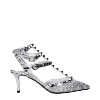 Valentino Garavani Damens Sandalen aus silbernem Lackleder