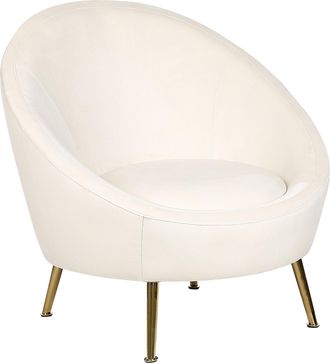 Beliani Beliani - Silla De Terciopelo Blanco Respaldo Redondo Patas Doradas Para Sal&oacute;n Estilo Glamour Retro Langa