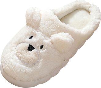 Generic Cozy Winter Home Slippers for Women with Cartoon Designs Furry Flat Indoor Comfort Shoes Round Toe Soft Warm Footwear House for Wide Fitting Womens Fl