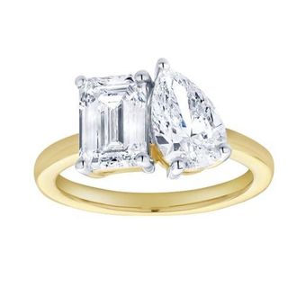 LuvMyJewelry Evermore 14K Gold Toi et Moi Emerald and Pear Lab Grown Diamond Ring - 3 ct in 14K Yellow Gold at Nordstrom, Size 6.5