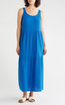 Eileen Fisher Sleeveless Organic Cotton Gauze Tiered Maxi Dress in Bluebird at Nordstrom Rack, Size X-Large