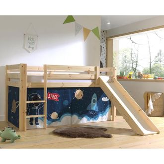 M&S Collection Cama Media Altura 90x200 Con Tobog&aacute;n, Somier Y Funda Space Vipack Pino Madera