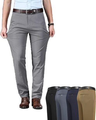 Generic Calormas Mens Pants, Timelessflex-Mens High Stretch Straight Fit Pants, Slim Fit Business Dress (Gray,38)